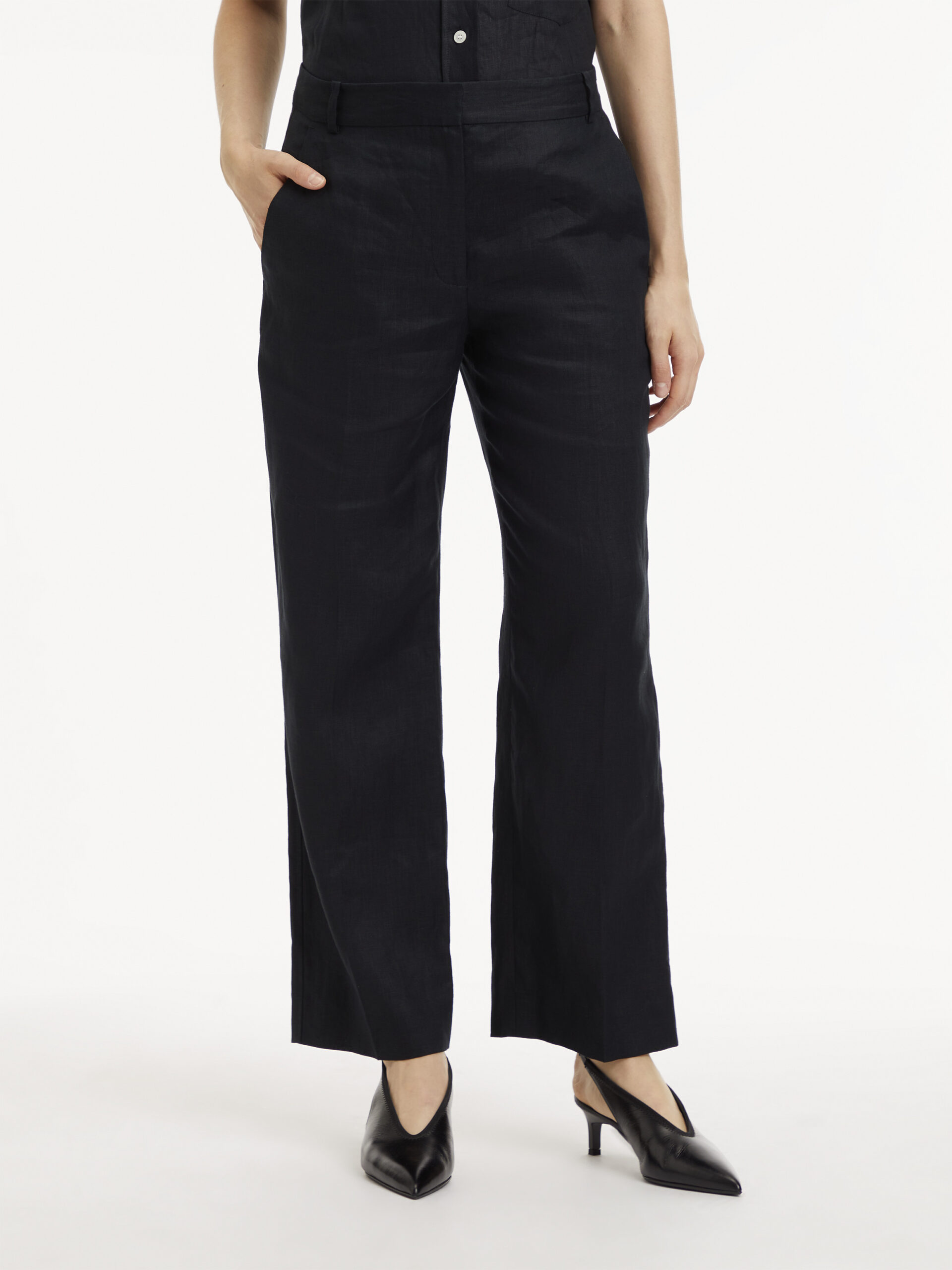 CALVIN KLEIN PANTALONI IN LINO SLIM STRAIGHT CROPPED
