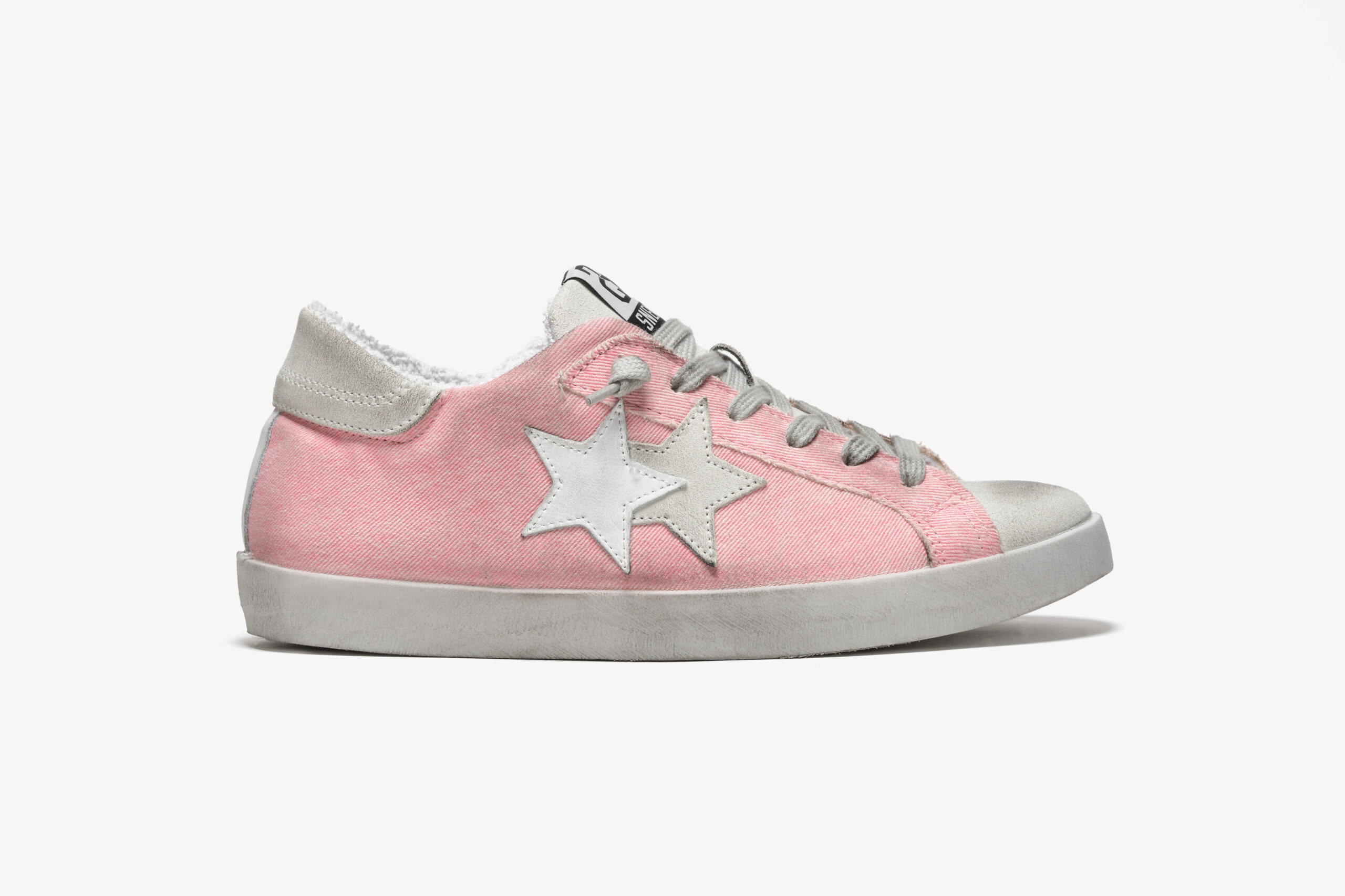 2 STAR SNEAKER LOW IN CANVAS ROSA DETTAGLI GHIACCIO E GRIGIO - EFFETTO "USED"