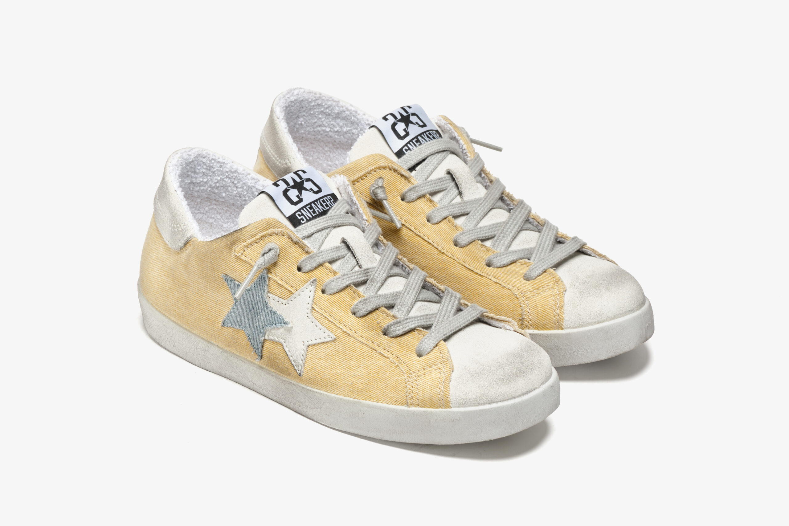 Alternative view of 2 STAR SNEAKER LOW IN CANVAS GIALLO DETTAGLI BLUE JEANS E GHIACCIO - EFFETTO "USED"