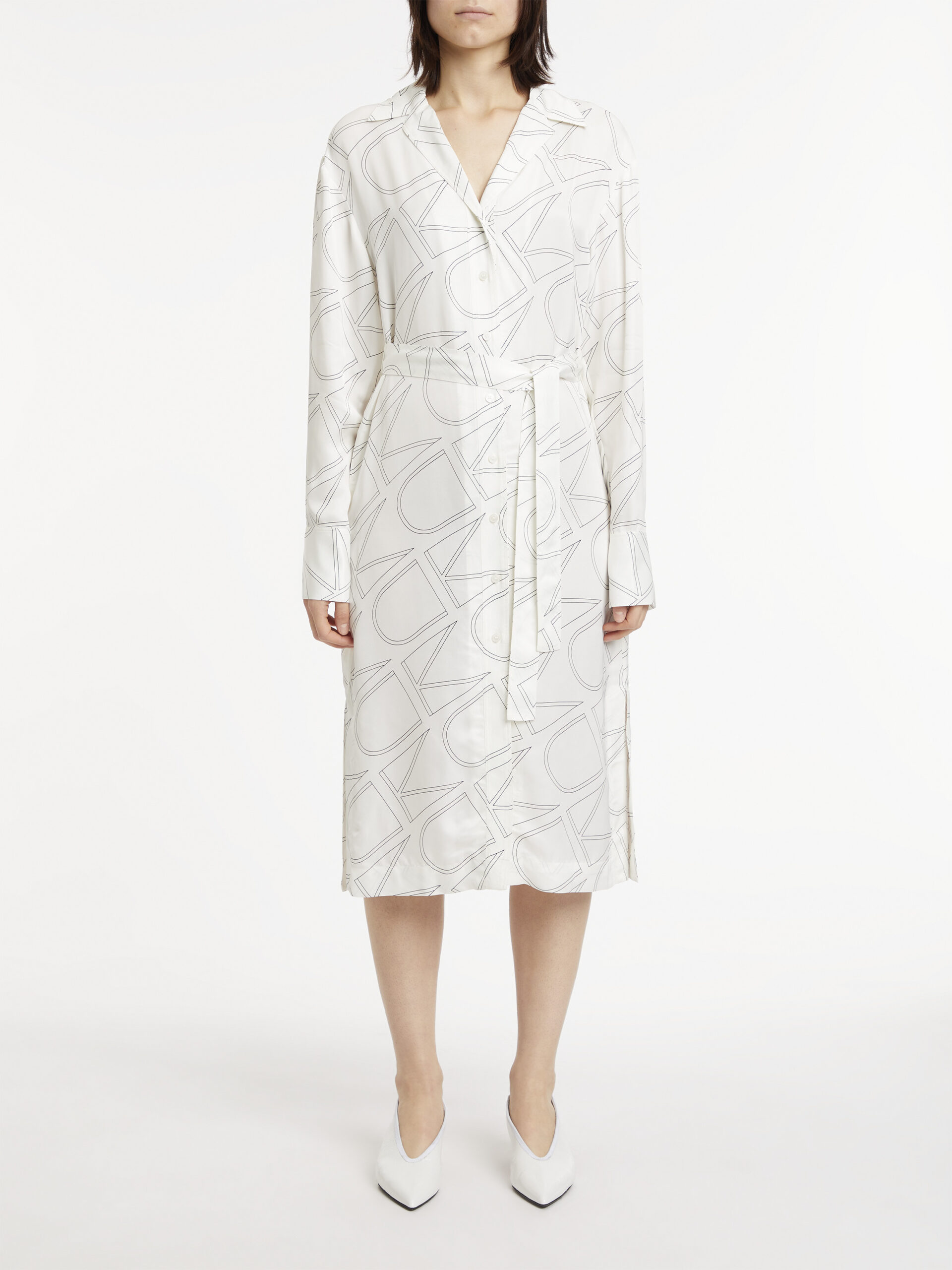 CALVIN KLEIN ABITO MONOGRAM A MANICA LUNGA CON CINTURA