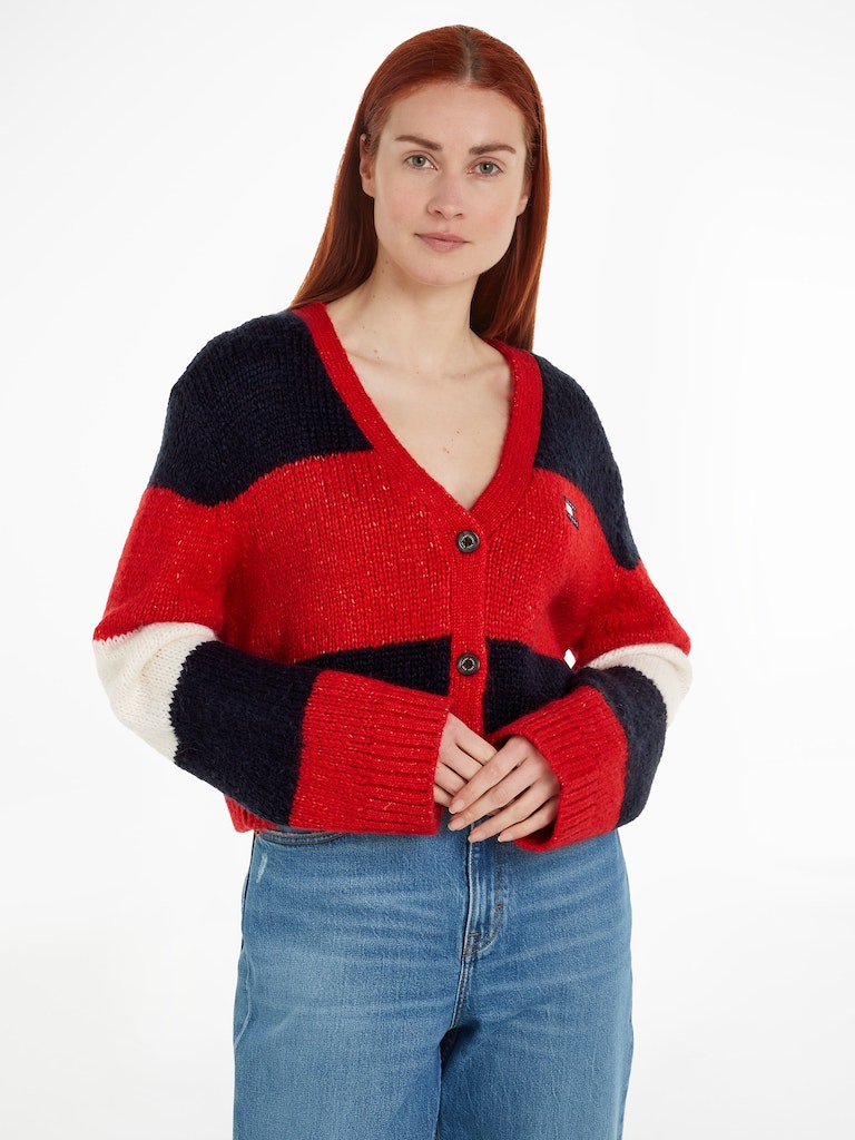 TOMMY JEANS CARDIGAN CROP CON MOTIVO COLOR BLOCK