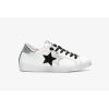 2 STAR SNEAKERS PRIME STAR PELLE BIANCA CON DETTAGLI ARGENTO E NERO ED EFFETTO USED