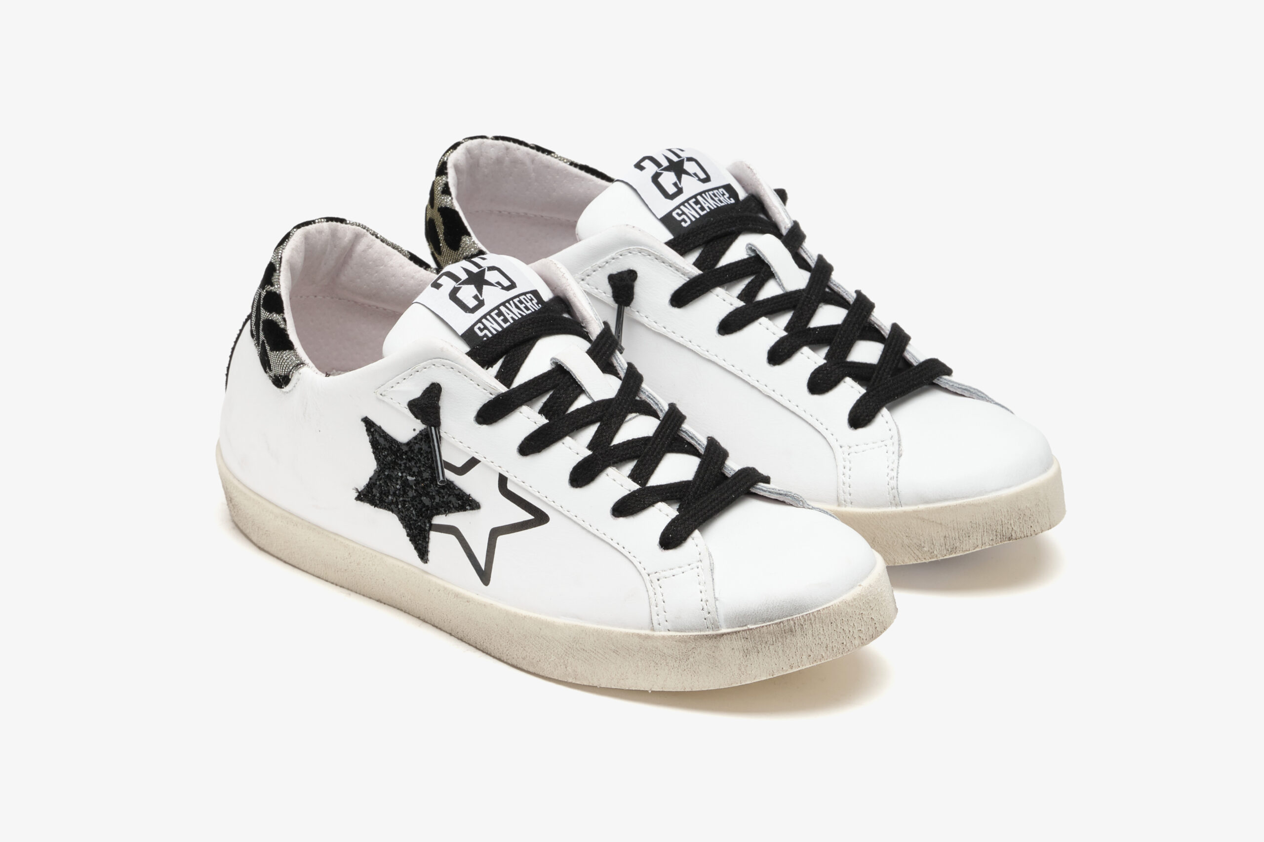 2 STAR SNEAKERS PRIME STAR PELLE BIANCA CON DETTAGLI LAMINATI E 
