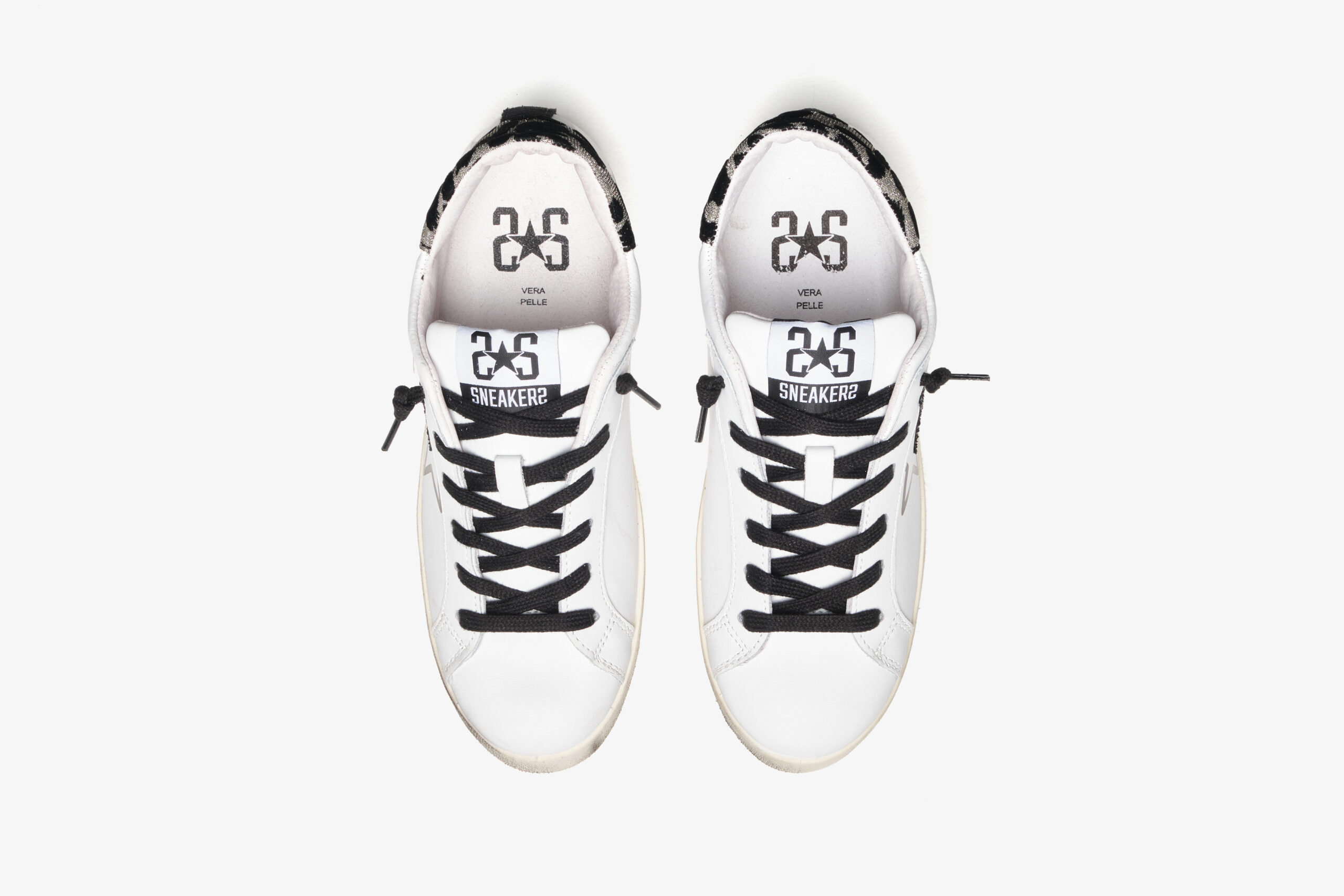 2 STAR SNEAKERS PRIME STAR PELLE BIANCA CON DETTAGLI LAMINATI E 