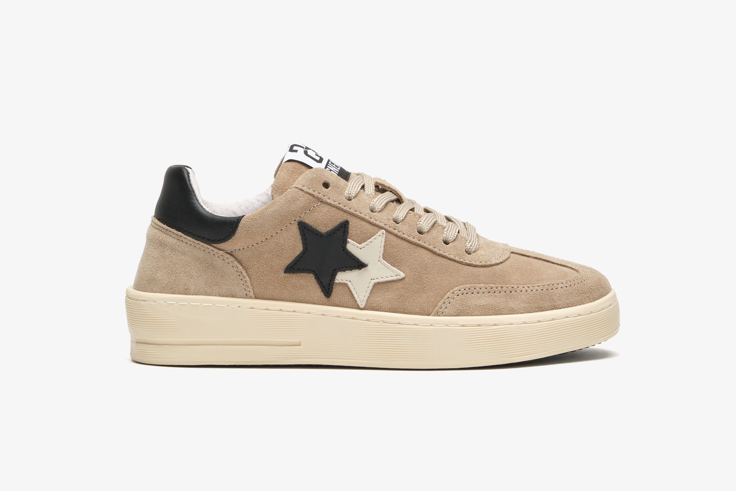 2 STAR SNEAKERS BOW STAR CROSTA BEIGE CON DETTAGLI PELLE NERA E GHIACCIO