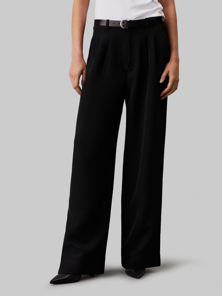 CALVIN KLEIN JEANS PANTALONI DRITTI IN CREPE PLISSETATO