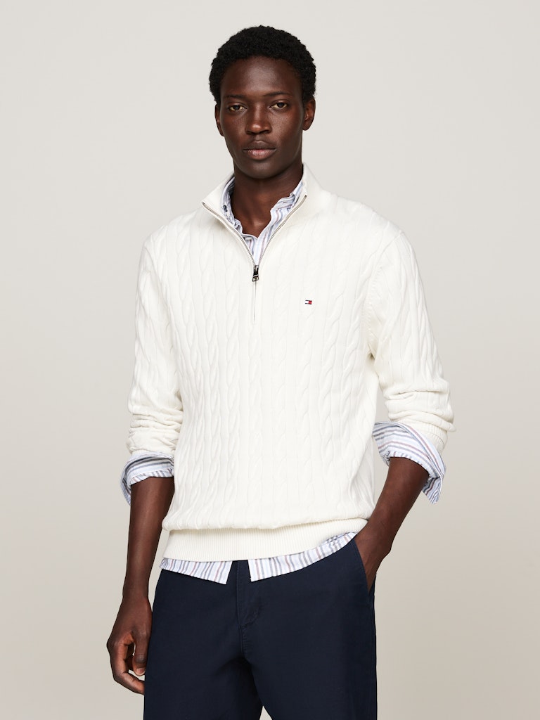 TOMMY HILFIGER PULLOVER A MAGLIA INTRECCIATA CON MEZZA ZIP
