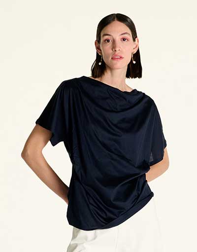 CROCHE' T-SHIRT MANICA CORTA CON ARRICCIO IN MODAL