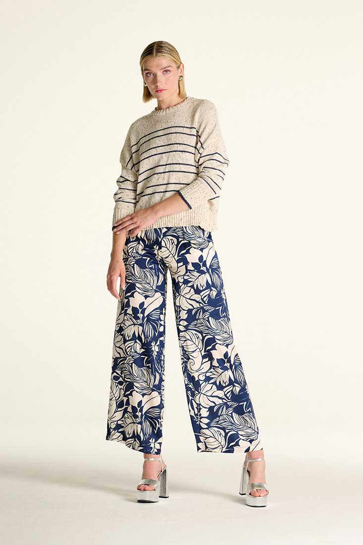 CROCHE' PANTALONI RASO STAMPA FOGLIE