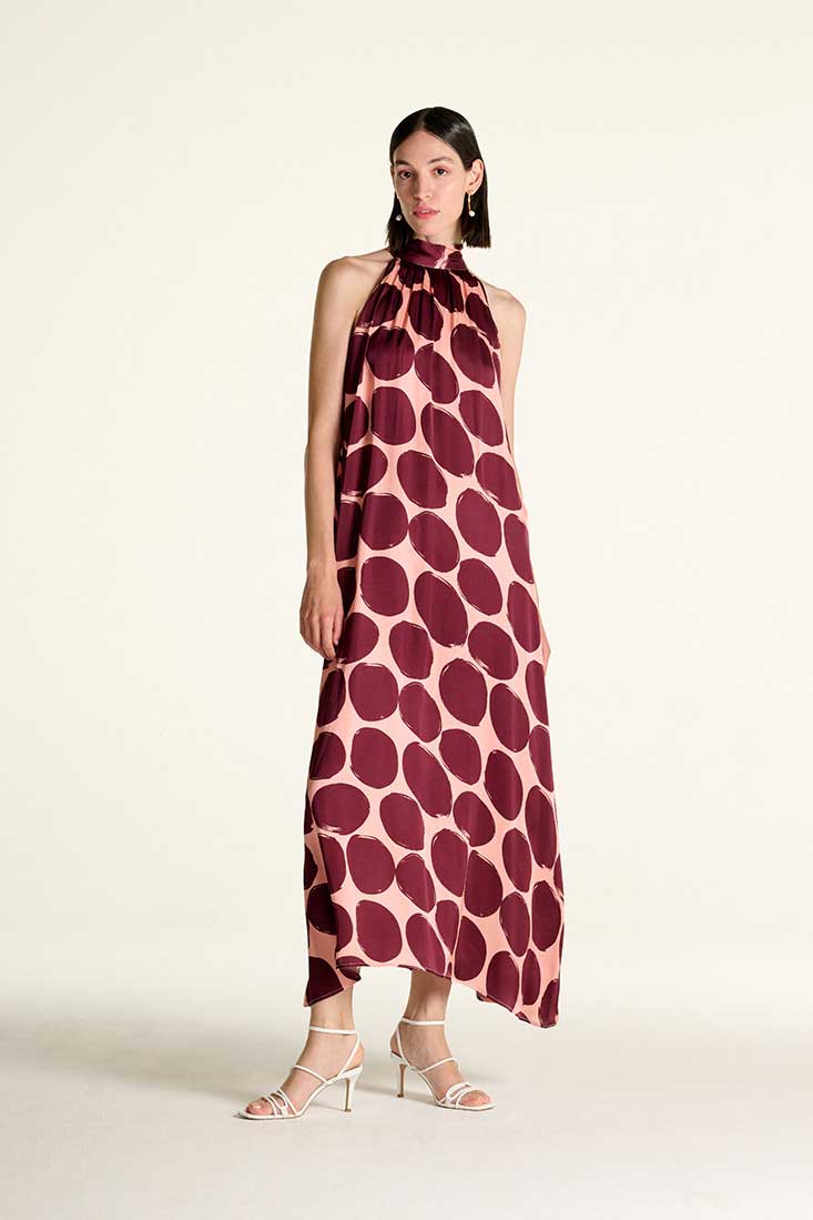 CROCHE' VESTITO LUNGO RASO A POIS