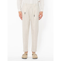 BL.11 PANTALONI CINO CON COULISSE A RIGHE IN LINO