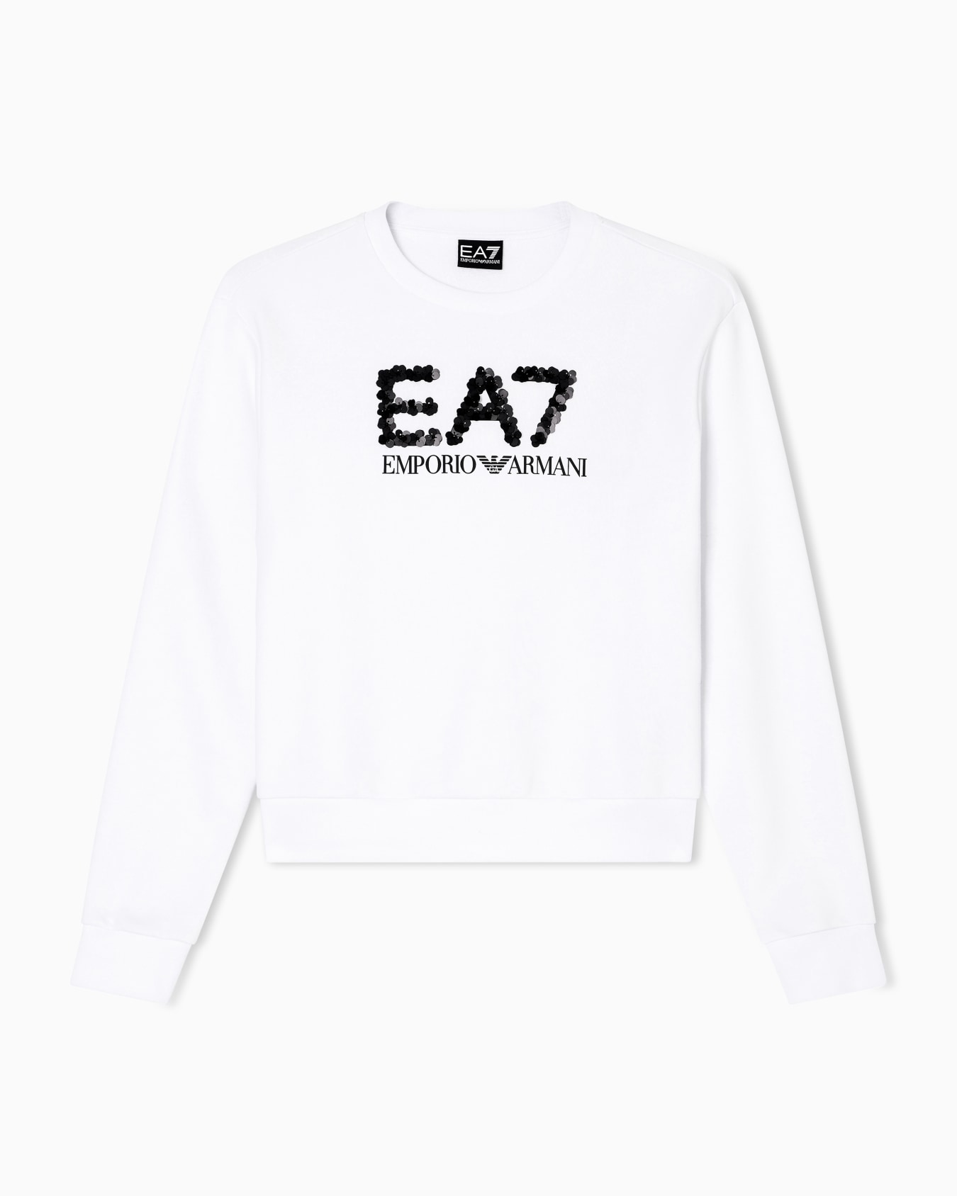 EA7 FELPA GIROCOLLO LOGO SERIES IN MISTO COTONE CON PAILLETTES