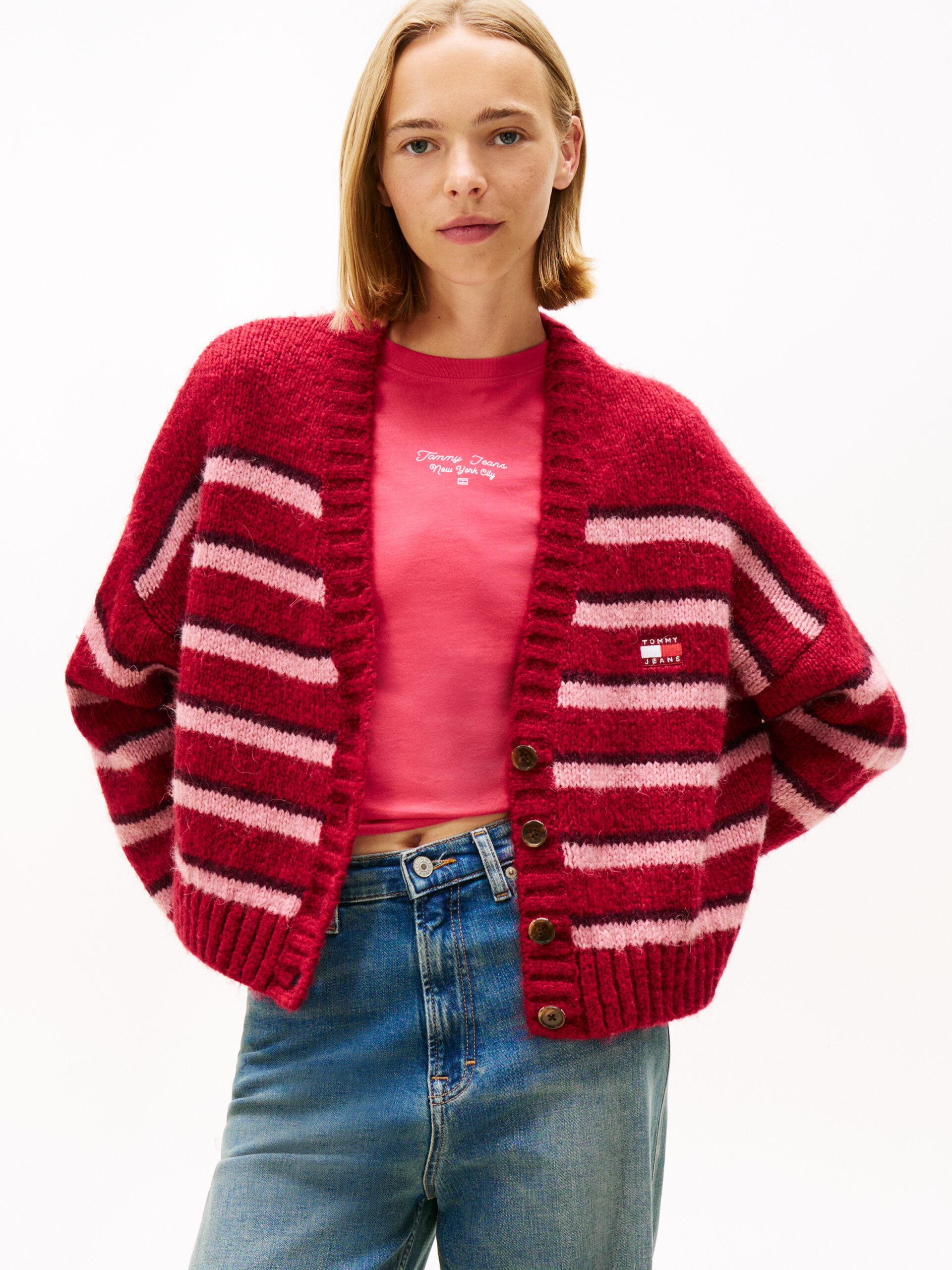 TOMMY JEANS CARDIGAN RELAXED FIT A RIGHE CON DISTINTIVO