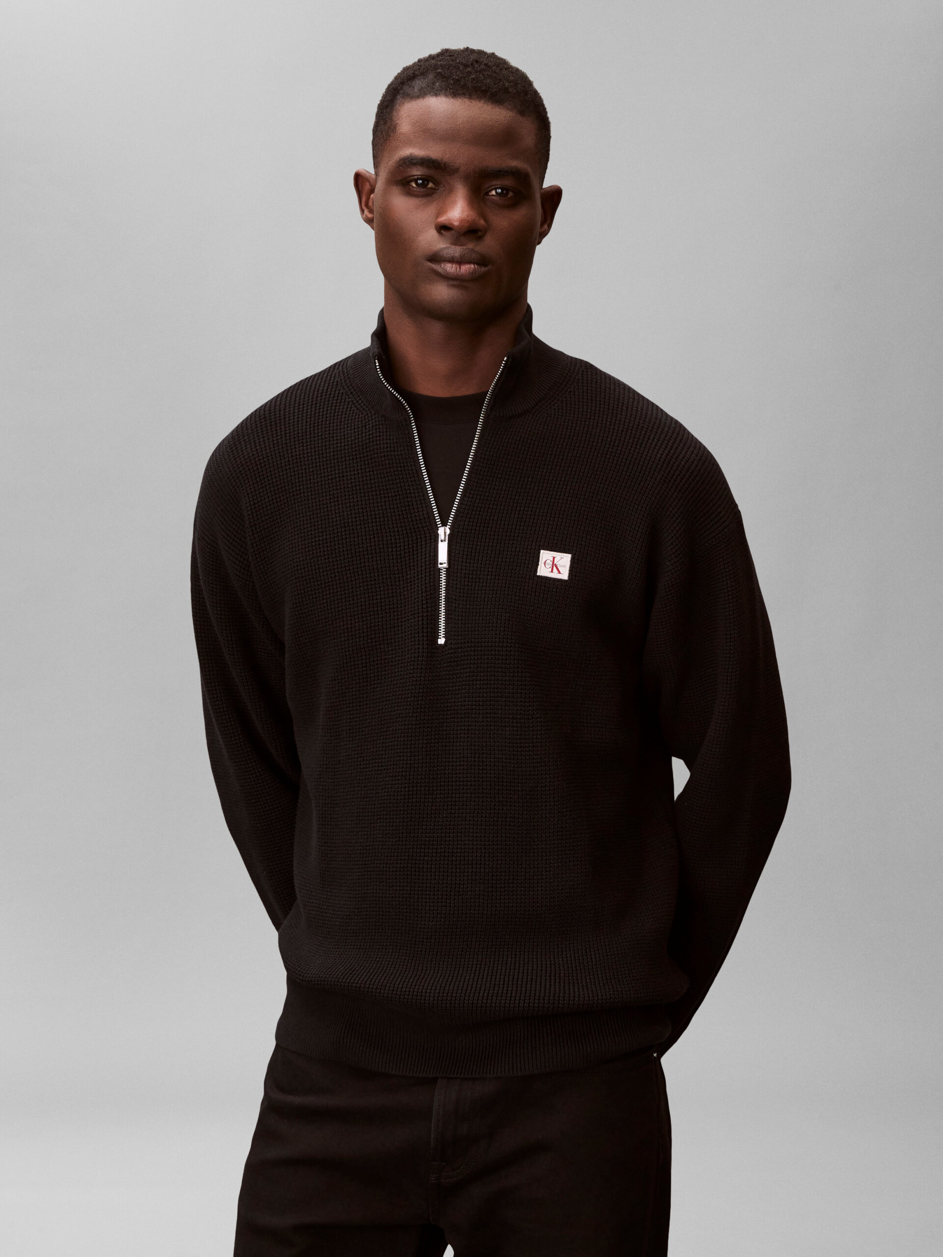 CALVIN KLEIN JEANS FELPA MAGLIONE A NIDO D'APE CON ZIP 1/4